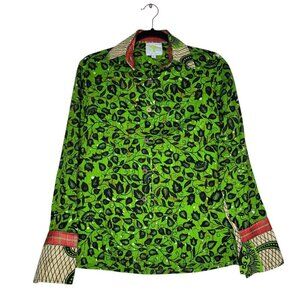 KenZania Button Up Shirt Womens Small Vibrant Floral Artsy Contrast Collar Cuff
